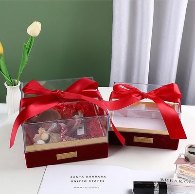 Papier Geschenkverpackung mit Band Custom Acrylic Cover Deckel Transparente Schokoladenbox