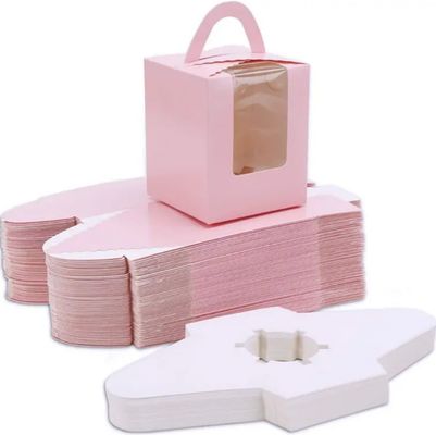 Portable Cupcake Packaging Box mit Deckel und Fenster Einfügen angepasste rosa Farbe