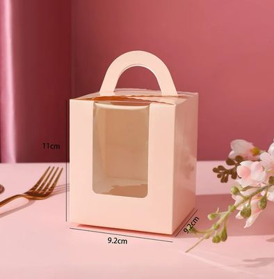 Portable Cupcake Packaging Box mit Deckel und Fenster Einfügen angepasste rosa Farbe