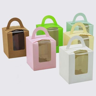 Portable Cupcake Packaging Box mit Deckel und Fenster Einfügen angepasste rosa Farbe