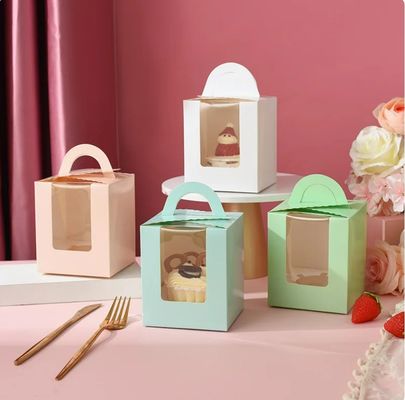 Portable Cupcake Packaging Box mit Deckel und Fenster Einfügen angepasste rosa Farbe