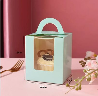 Portable Cupcake Packaging Box mit Deckel und Fenster Einfügen angepasste rosa Farbe