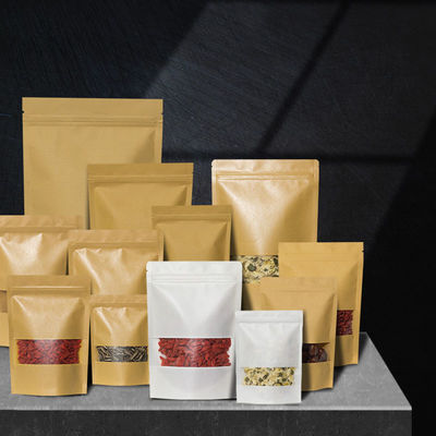 Biologisch abbaubare Braune Aufstehtaschen mit Reißverschluss und Fenster für Lebensmittelverpackungen