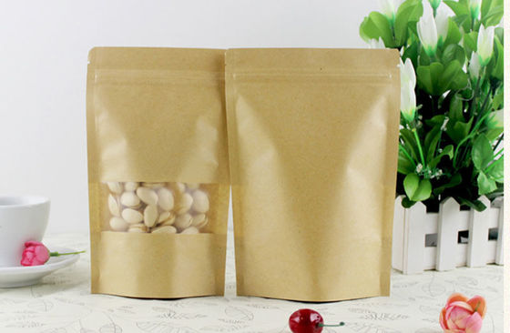 Biologisch abbaubare Braune Aufstehtaschen mit Reißverschluss und Fenster für Lebensmittelverpackungen