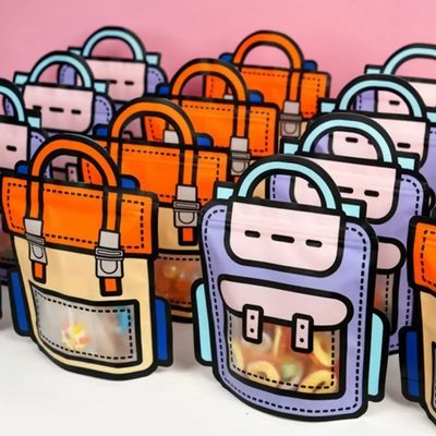 Anpassbar und Spaß Transparente Zeichentrickfilm Wiederverwendbar Rucksack geformte Reißverschluss Kunststoff Geschenk Tasche