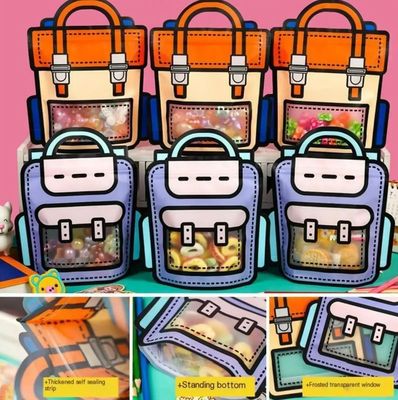 Anpassbar und Spaß Transparente Zeichentrickfilm Wiederverwendbar Rucksack geformte Reißverschluss Kunststoff Geschenk Tasche
