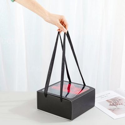 Verpackung Geschenk Blumenbox mit Griff kundenspezifisches Quadrat Design PVC transparentes Fenster