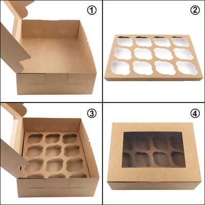 Lebensmittelindustrie Braunes Kraftpapier 12 Zählen Bäckerei Trägerbox für Muffins Gebäck Cupcake