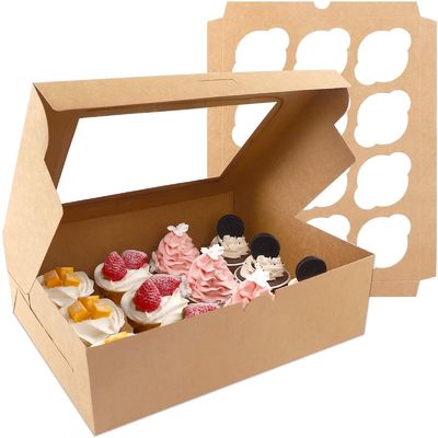 Fensterverpackung Bäckerei Kuchenbox mit Einträgen 12 Loch Cupcake Halter in Kraftpapier