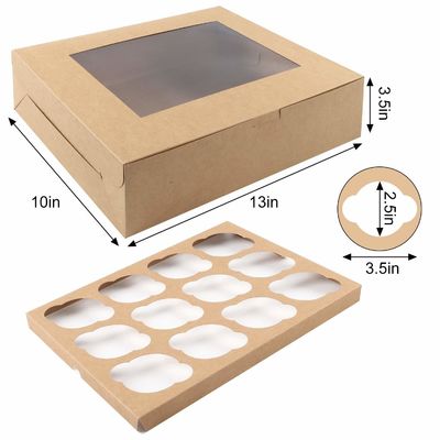 Fensterverpackung Bäckerei Kuchenbox mit Einträgen 12 Loch Cupcake Halter in Kraftpapier