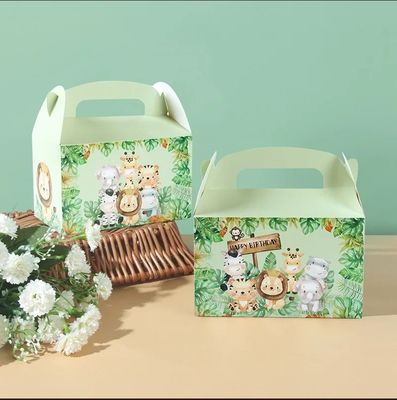 Custom Animal Print Handgriff Papierbox für Kinder Dschungel Thema Geburtstag und Baby Dusche