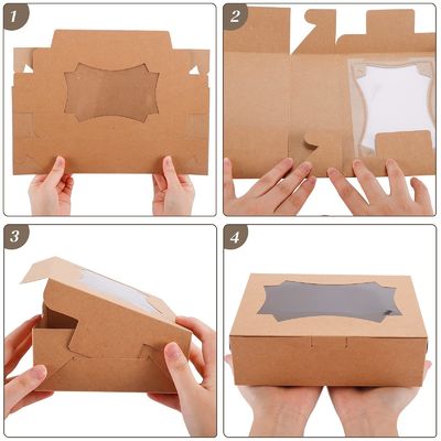 Durchsichtige Bento Donut Cake Gebäck Cookie Cupcake Box mit klarem Fenster Kraftpapier