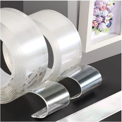 Waschbares Nano-Doppelseitiges Band für Haken/Küche/Badezimmer 1 mm/2 mm x 50 mm Transparent