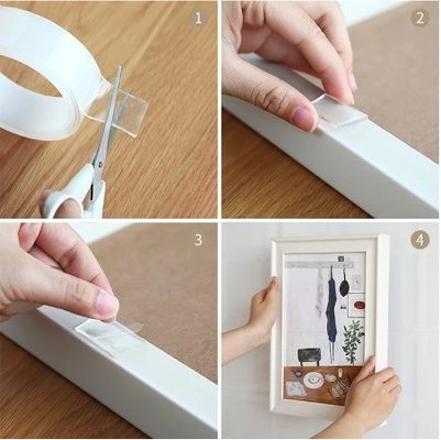 Waschbares Nano-Doppelseitiges Band für Haken/Küche/Badezimmer 1 mm/2 mm x 50 mm Transparent