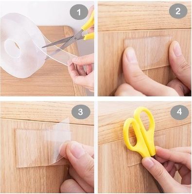 Waschbares Nano-Doppelseitiges Band für Haken/Küche/Badezimmer 1 mm/2 mm x 50 mm Transparent